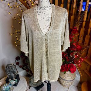 SAG HARBOR Women’s Cardigan Open Front Gold V-Neck Sweater Top Size 3X